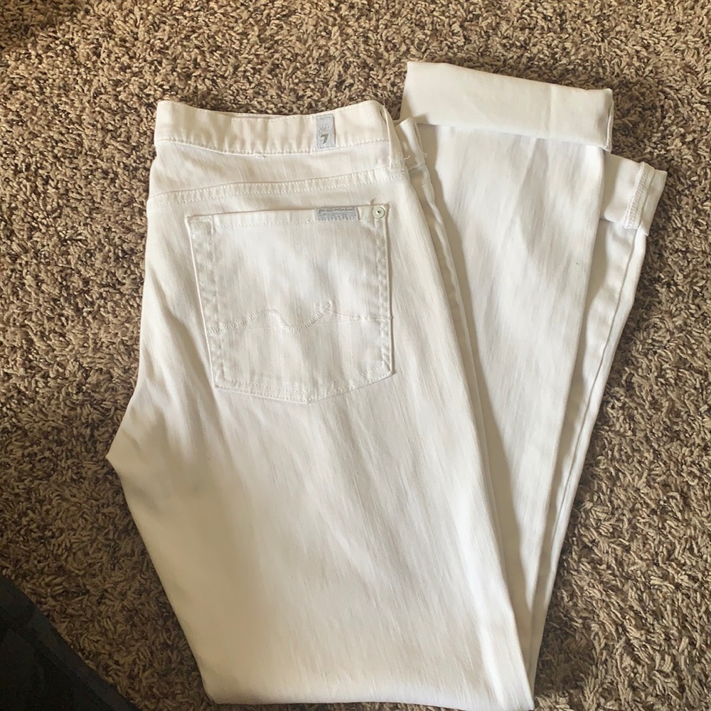Seven white straight leg jeans